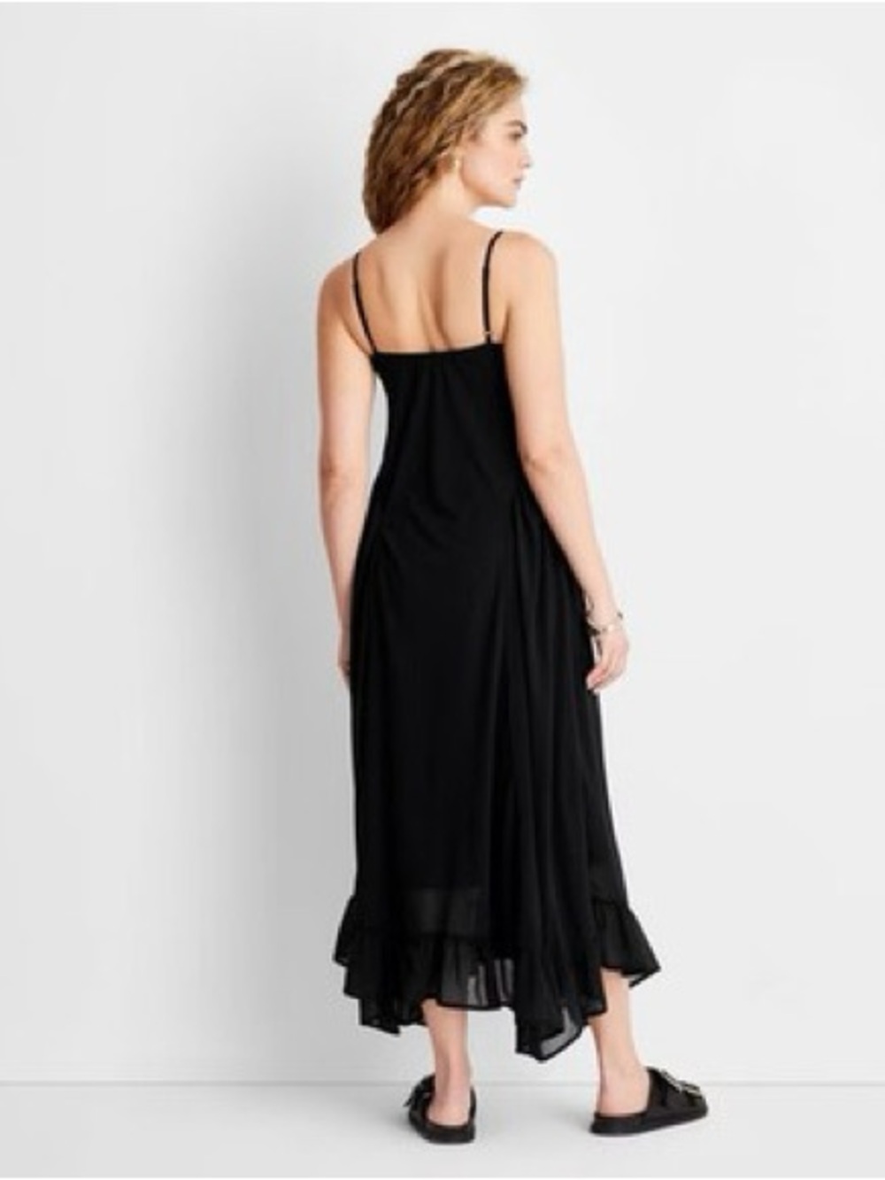 Future Collective Black Flutter Hem Maxi Dress Sz Small - Picture 2 of 11